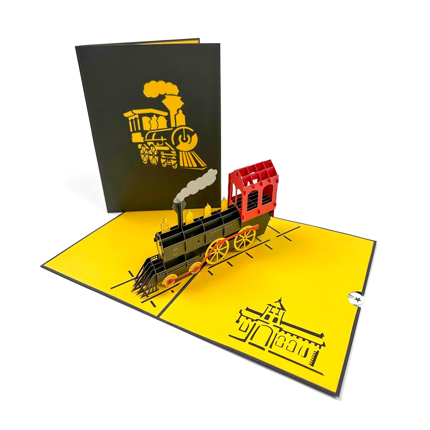 Classic Majestic Railroad Steam Train 3D Popup Card